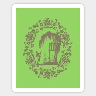 Balcony Scene Silhouette - Lime Green Sticker